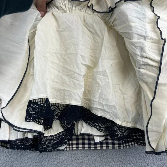 Odille Anthropologie Women’s Blue & cream Plaid Pleated Flared Skirt 2 - Picture 8 of 11